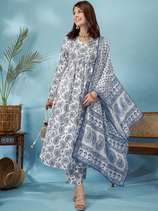 Women Paisley Printed Regular Kurta with Trousers & With Dupatta