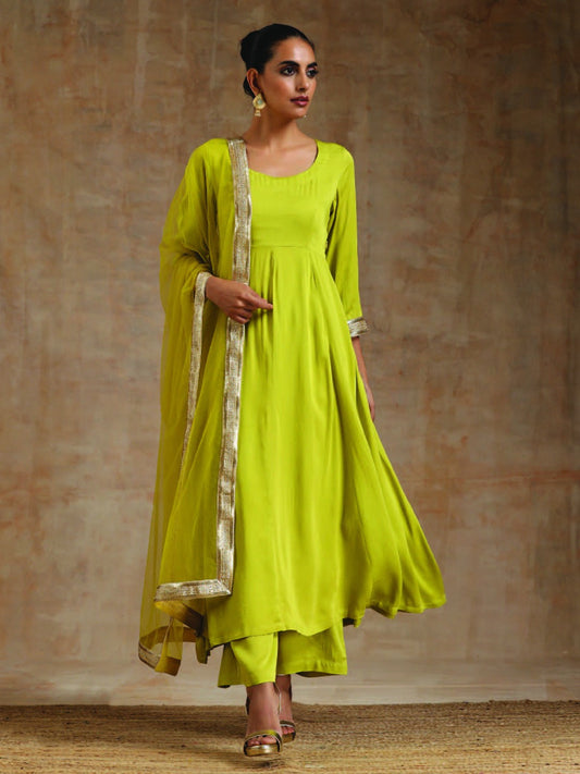 Round Neck Anarkali Kurta With Palazzos & Dupatta