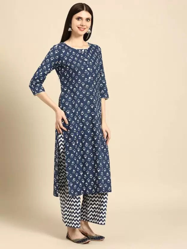 Women Blue & White Comfy Kurta and Palazzo Set