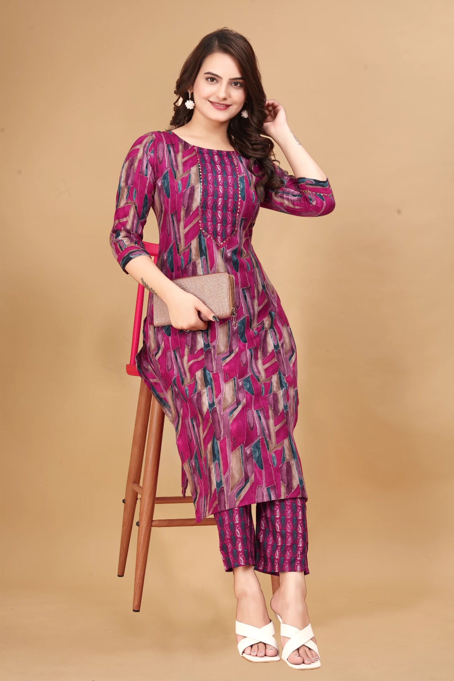 Women Cotton Rayon Kurti Pant Set