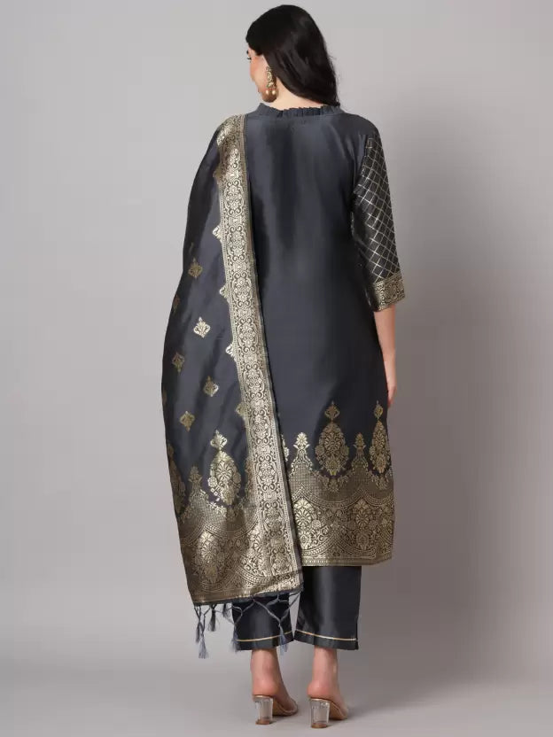 Women Silk Blend Kurta Pant Dupatta Set