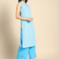 Women Turquoise Blue Pure Cotton Printed Regular Kurta with Trousers