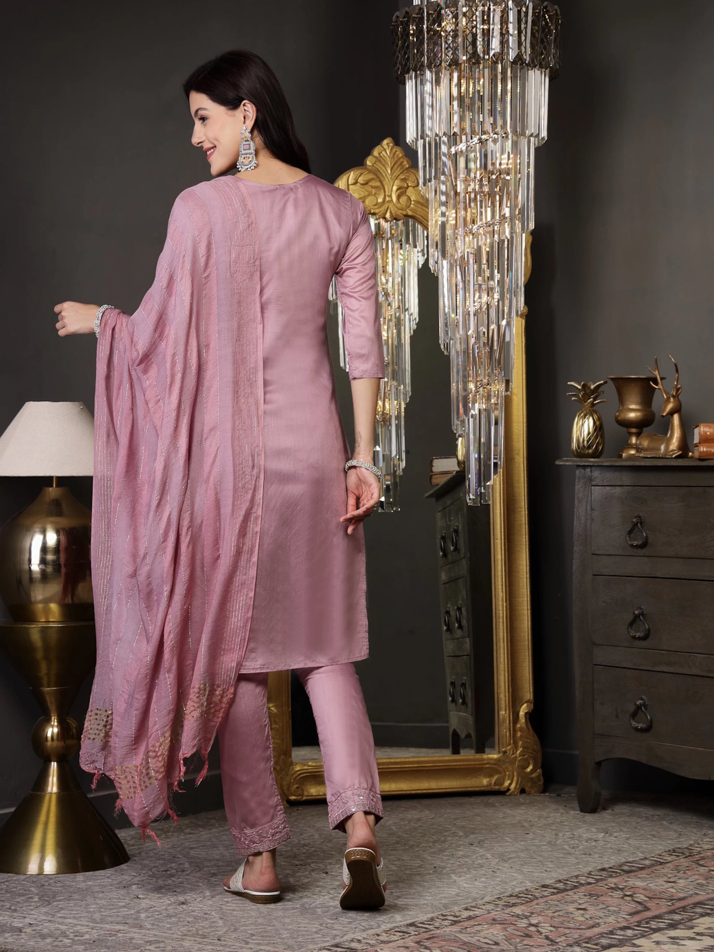 Women Cotton Blend, Silk Blend Kurta Pant Dupatta Set