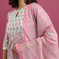 Women Pink Cotton Blend Kurta Palazzo Dupatta Set