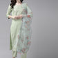 Women Sea Green Ethnic Motifs Yoke Design Regular Thread Work Kurta with Trousers & With Dupatta