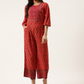 Red & Green Ethnic Printed Culotte Jumpsuit