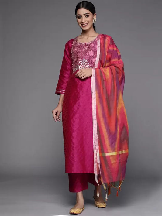 Women Art Silk Kurta Pant Dupatta Set