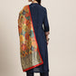 Floral Embroidered Kantha Work Kurta With Trousers & Dupatta