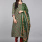 Women Green Pure Cotton Kurta Pant Dupatta Set