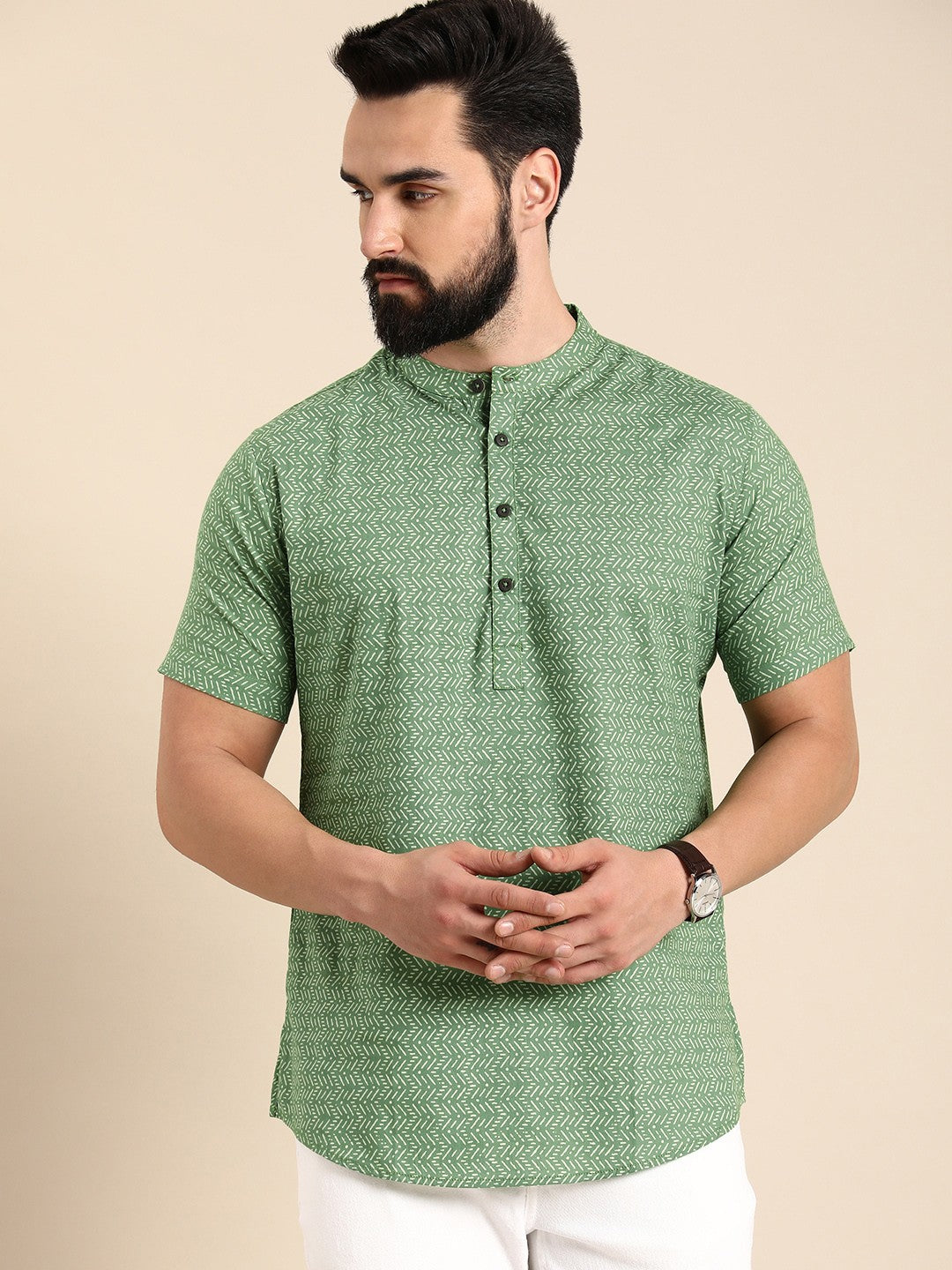 Men Geometric Printed Block Print Kurta