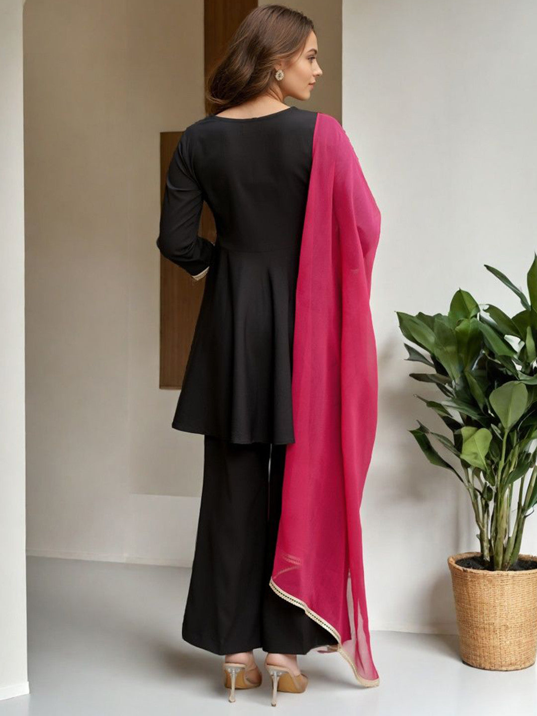 Women Gotta Patti Pure Silk Kurti with Palazzos & Dupatta