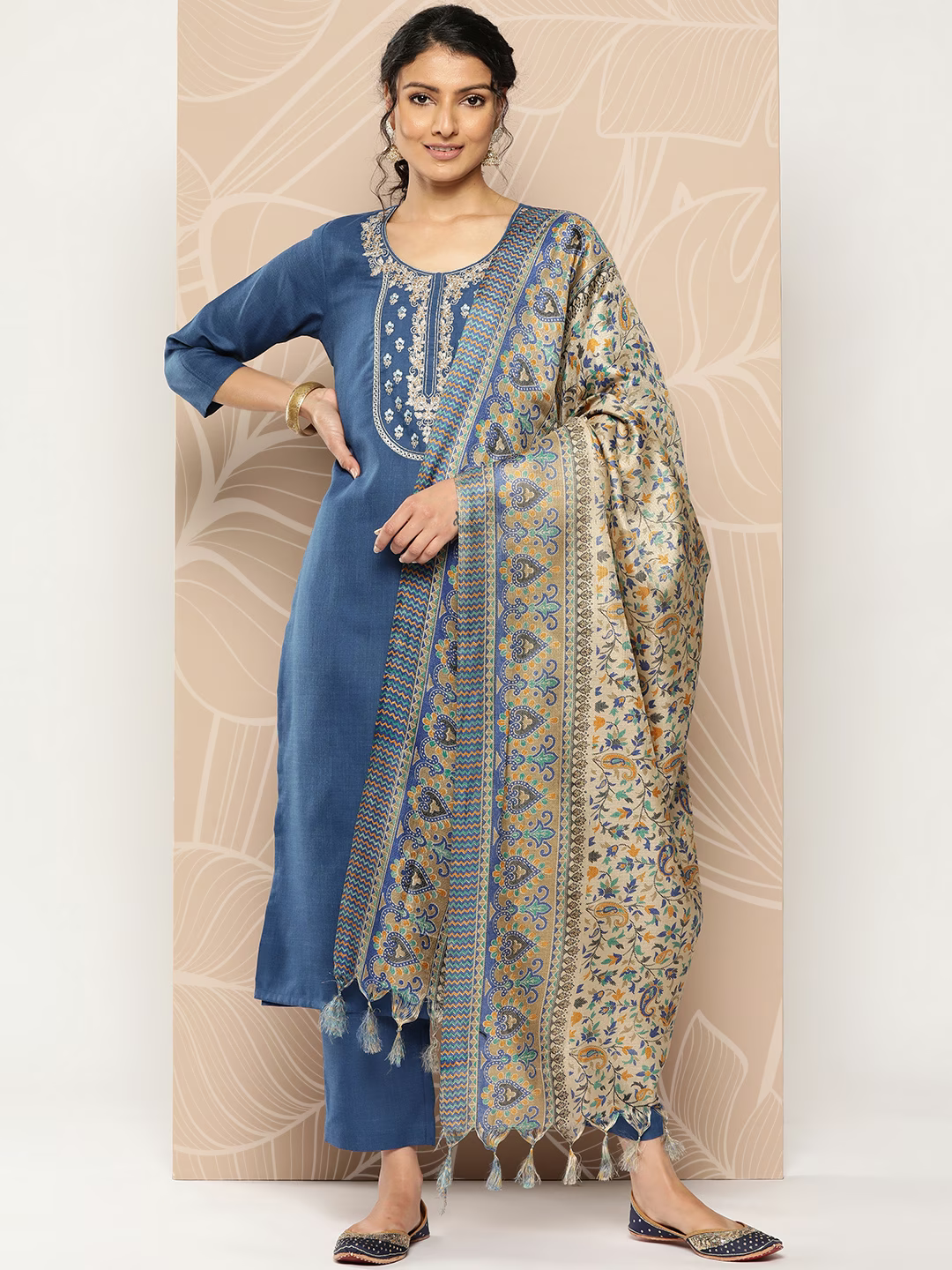 Women Embroidered Thread Work Kurta With Trousers & Dupatta