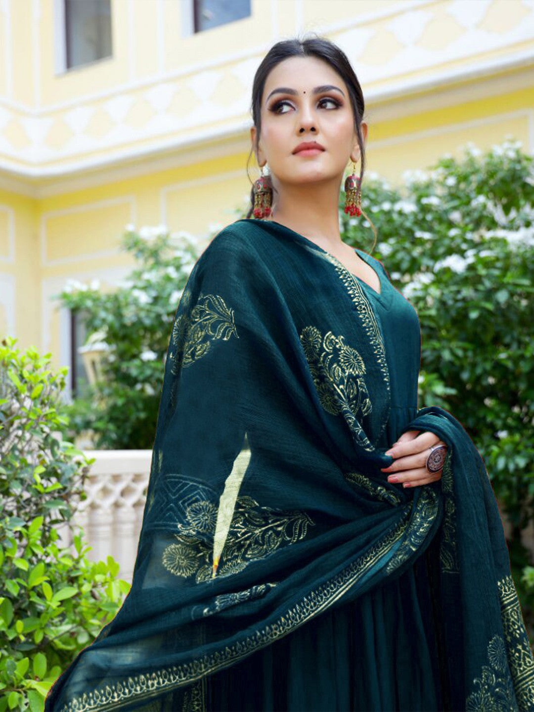 Empire Teal Anarkali Kurta With Trousers & Dupatta