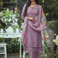 Lavender & Red Floral Embroidered Pure Cotton Kurta With Trousers & Dupatta