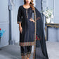 Women Black Embroidered Viscose Rayon Kurta Pant Dupatta Set