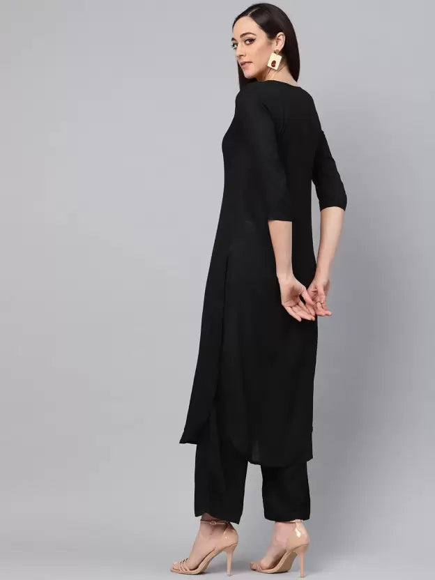 Women Black Viscose Rayon Kurta Palazzo Set