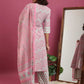 Women Pink Cotton Blend Kurta Palazzo Dupatta Set