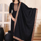 Black Ethnic Motifs Yoke Design Straight Kurta & Trousers With Dupatta