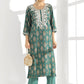 Green Ethnic Motifs Printed Thread Work Detailed Straight Kurta With Palazzo