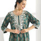 Green Ethnic Motifs Printed Thread Work Detailed Straight Kurta With Palazzo