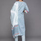 Women Blue Cotton Blend Kurta Pant Set