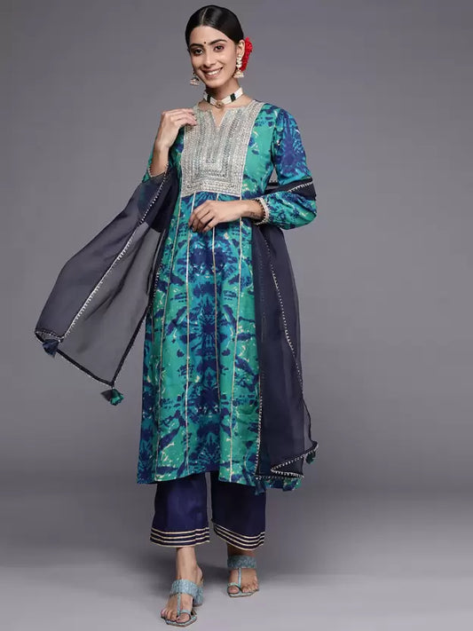 Abstract Cotton Blend Tie and Dye Printed Kurta Set