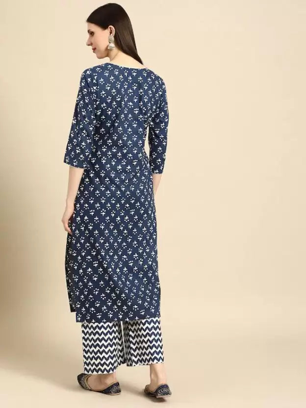 Women Blue & White Comfy Kurta and Palazzo Set