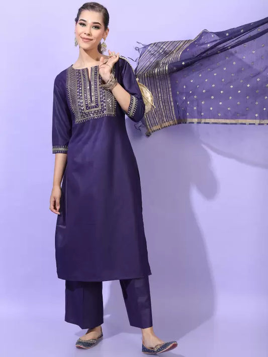 Women Cotton Blend Kurta Palazzo Set