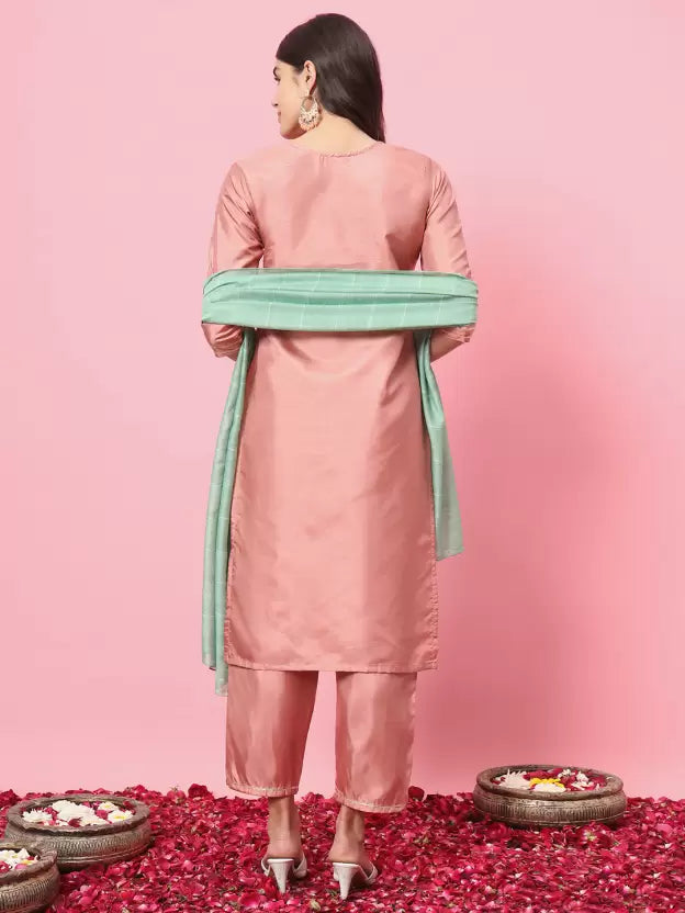 Women Silk Blend Kurta Pant Dupatta Set