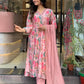 Women Pink Cotton Rayon Kurti Pant Dupatta Set