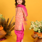 Girls Peach-Coloured Layered Kurti with Dhoti Pants & With Dupatta
