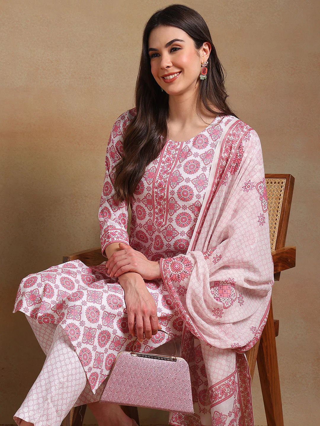 Women Printed Regular Kurta with Trousers & With Dupatta