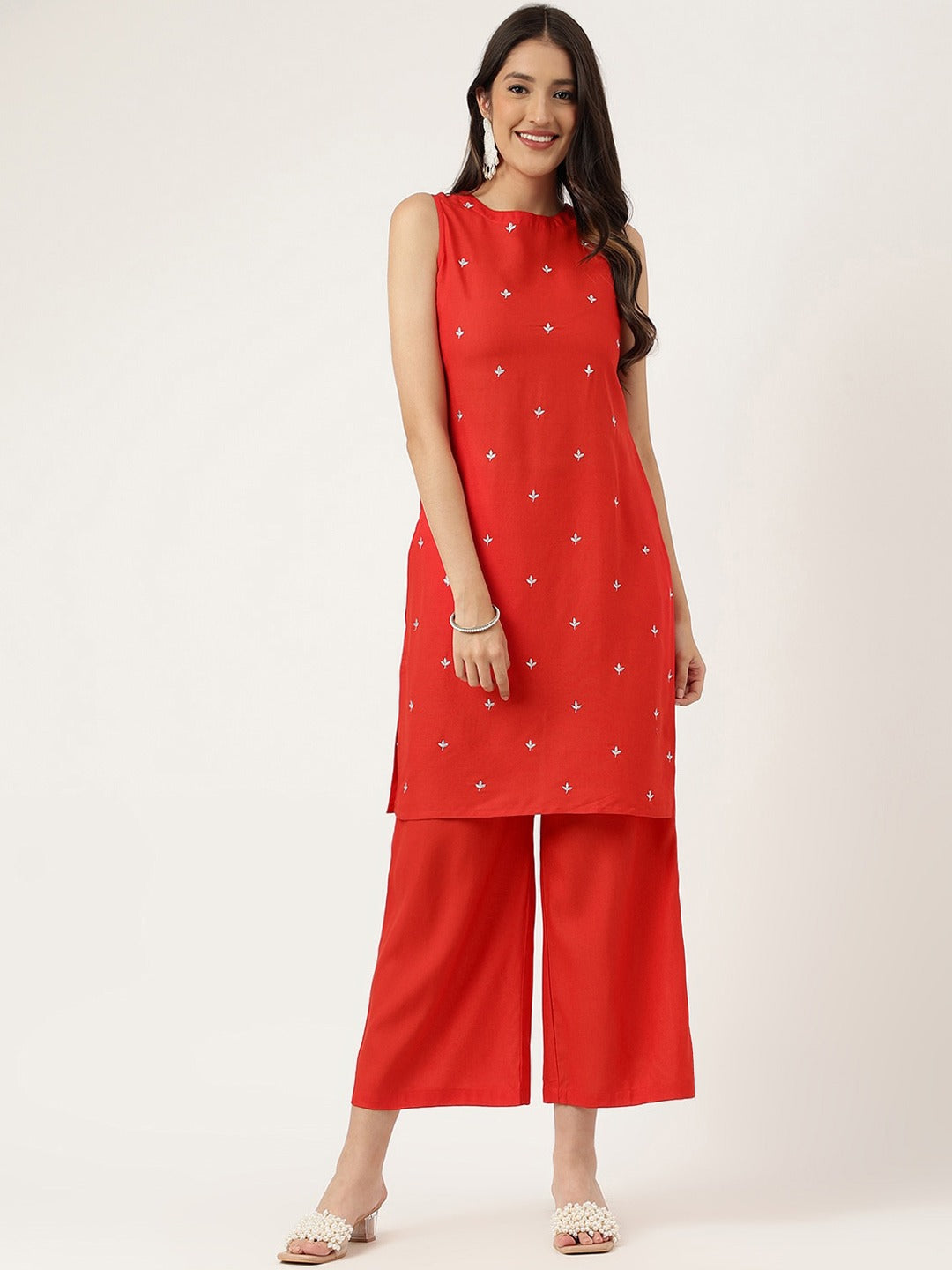 Women Embroidered Regular Kurta with Palazzos