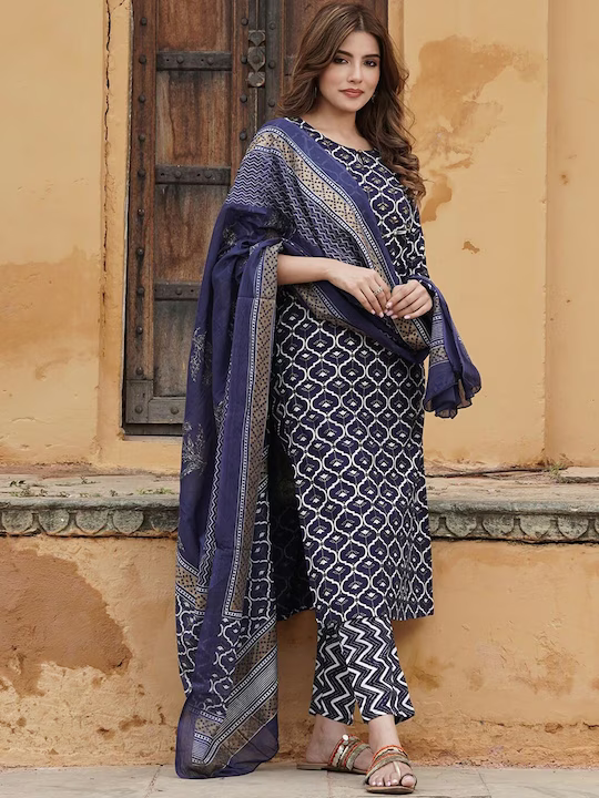 Printed Gotta Patti Kurta With Trousers & Dupatta