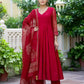 Women Red Cotton Blend Kurta Pant Dupatta Set