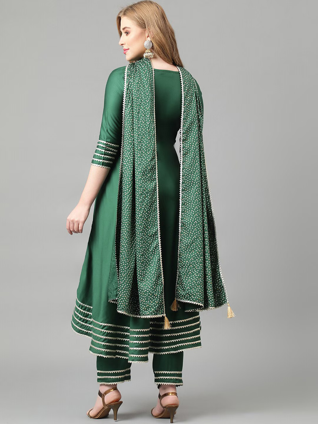 Self Design Gotta Patti Anarkali Kurta With Trousers & Dupatta