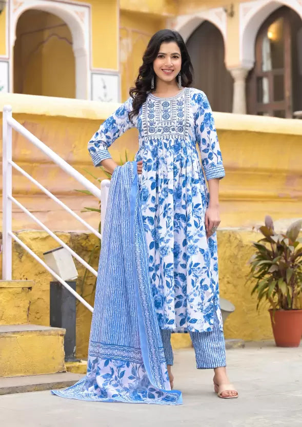 Women Blue Viscose Rayon Kurta Pant Dupatta Set