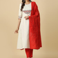 Floral Embroidered Pure Cotton A-line Kurta With Trousers & Dupatta