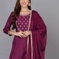 Ethnic Motifs Yoke Design Thread Work Kurta With Trousers & Dupatta