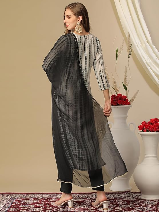 Abstract Printed Regular Kurta with Trousers & With Dupatta