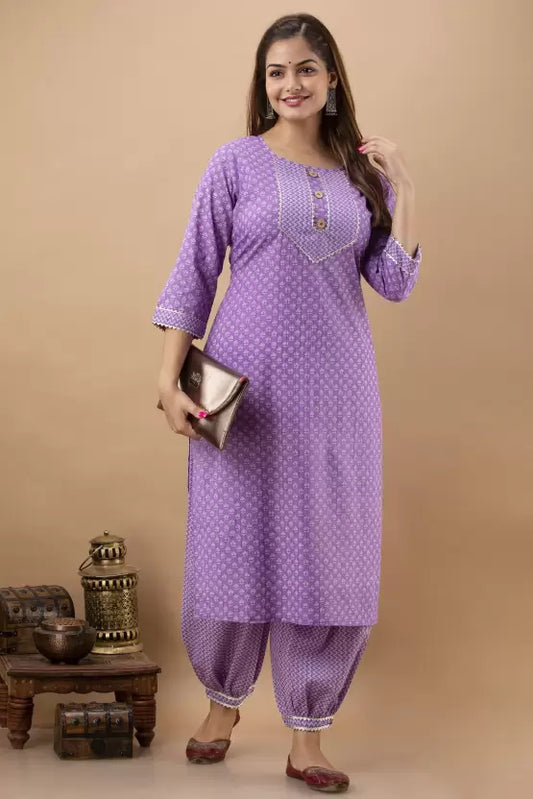 Women Purple Kurta and Patiala Set Viscose Rayon