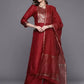 Women Red Cotton Blend Kurta Palazzo Dupatta Set