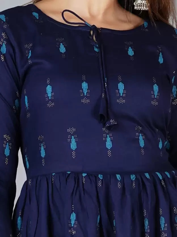 Casual Regular Sleeves Printed Women Dark Blue Top