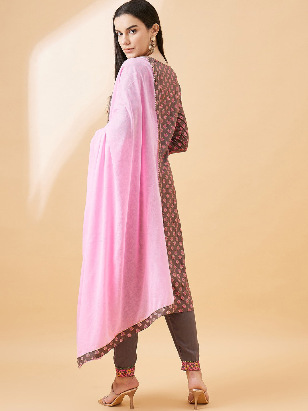 Ethnic Motif Printed Regular Thread Work Kurta With Trousers & Dupatta