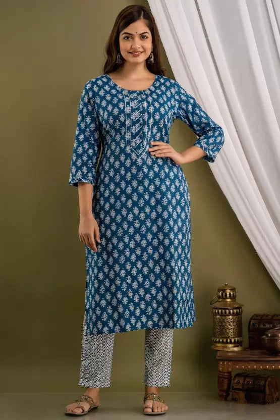 Women Pure Cotton Kurta Pant Dupatta Set