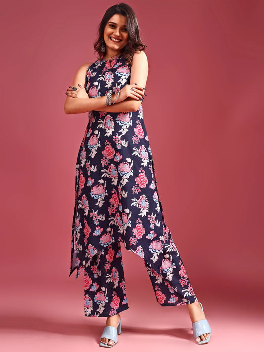 Women Floral Viscose Rayon Kurta Palazzo Set
