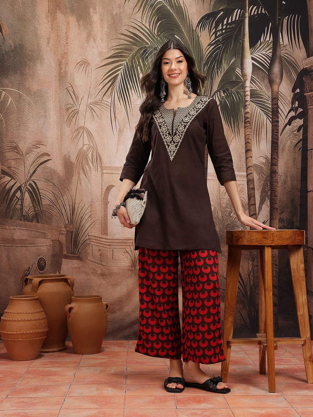 Yoke Design Cotton Kurta with Trousers - Amy's Cart