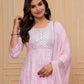 Women Pink Viscose Rayon Kurta Pant Dupatta Set