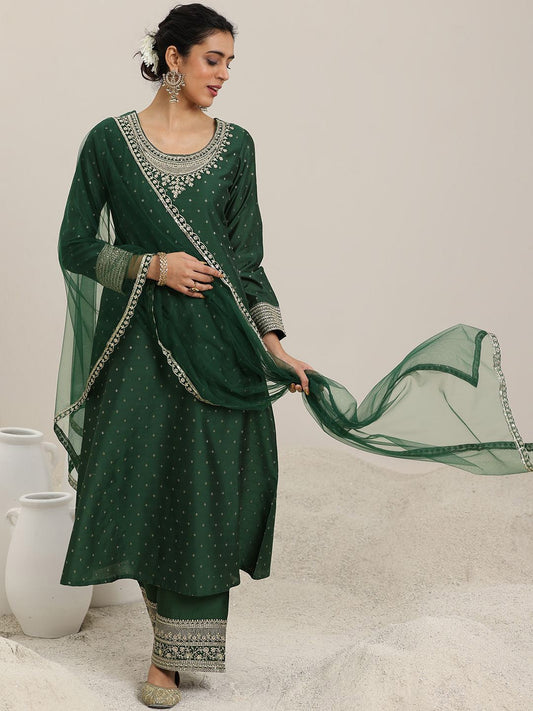 Ethnic Motifs Embroidered Anarkali Kurta With Palazzos & Dupatta