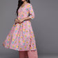 Women Pink Cotton Blend Kurta Set